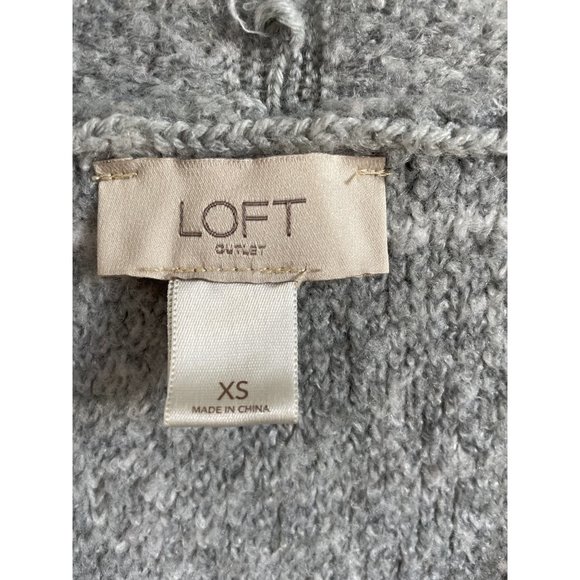Loft Women's X-Small Grey White Stripe Fuzzy Open Front Cardigan Oversized - Picture 6 of 7